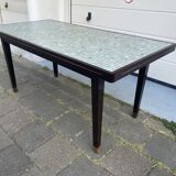 Table à manger en bois italien vintage, laiton et mosaïque de verre, années 1950