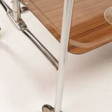 Chrome-plated metal and plywood serving trolley, 1970