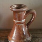 Small vintage marbled stoneware candle holder with handle