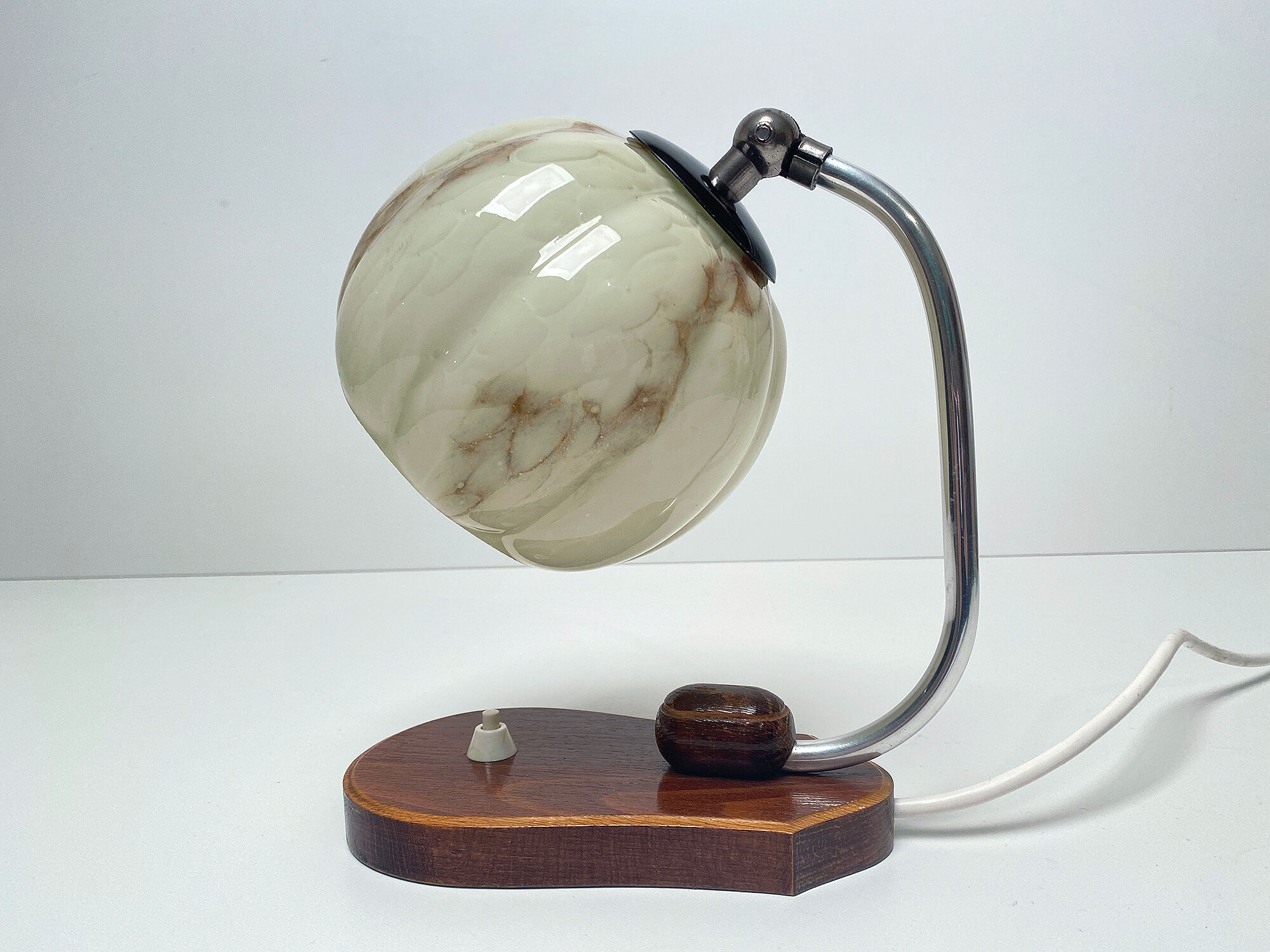 table lamp vintage art deco bauhaus, 30s, opaline marbled wood
