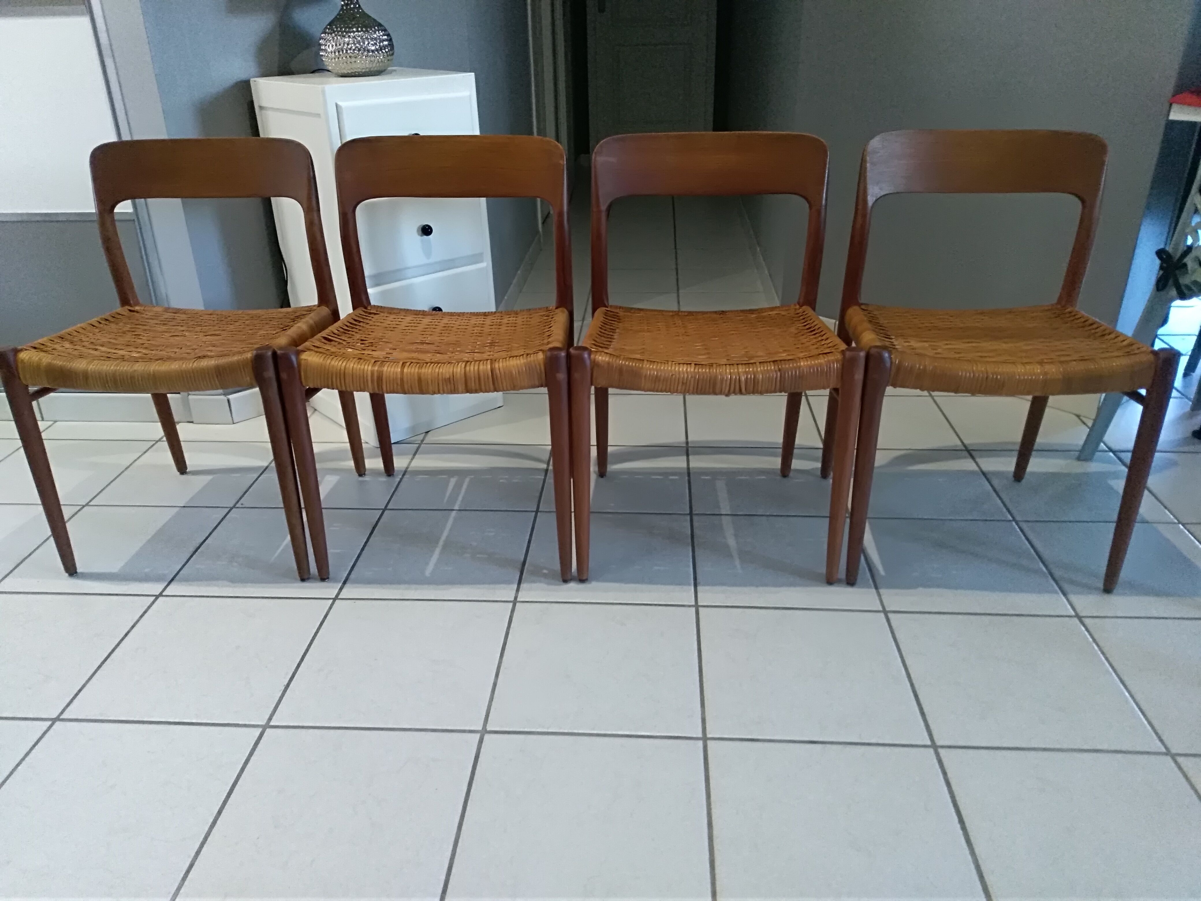 Designer Niels Otto Moller 1960's Suite of 4 Scandinavian Chairs