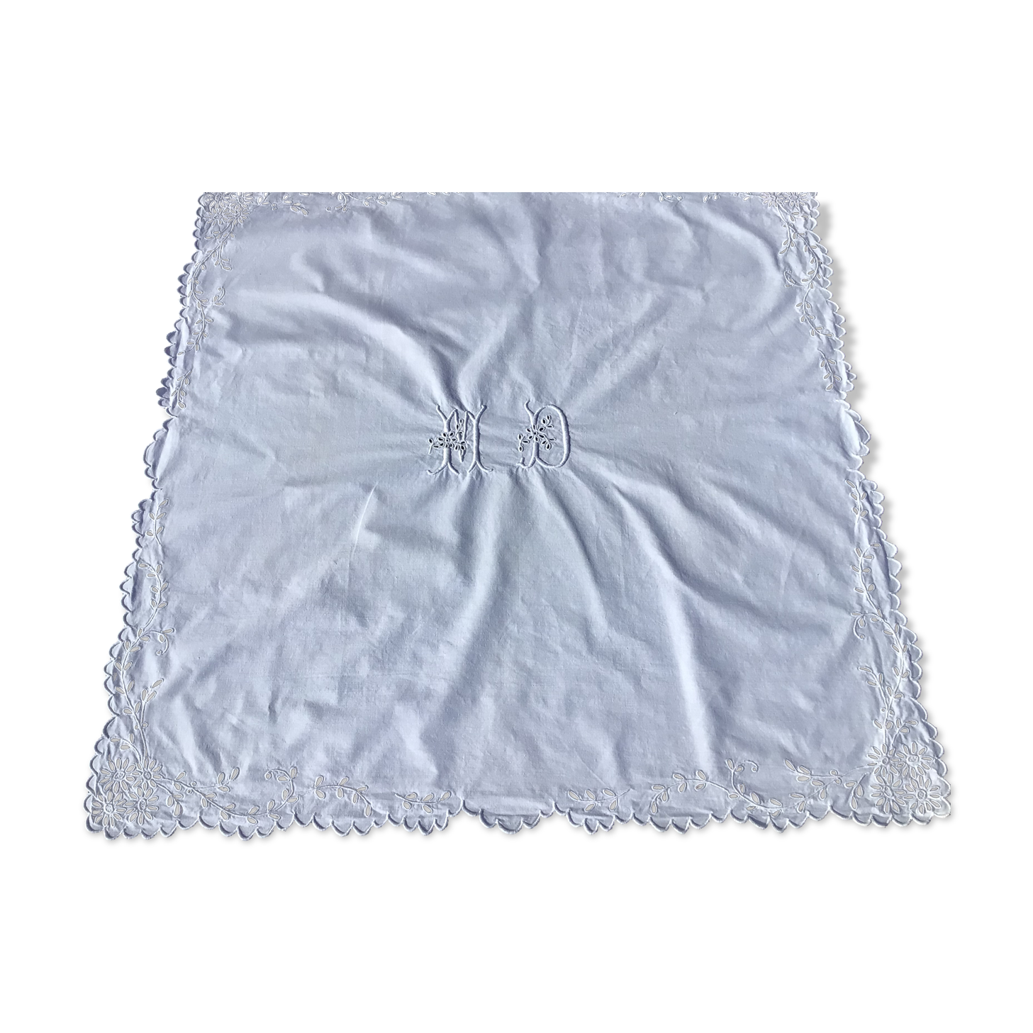 Tablecloth monogram MD square English embroidery