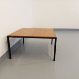 Vintage modernist square coffee table in teak and black metal from the 60s
