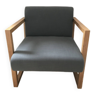 Scandinavian fabric and wood armchair