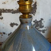 Vintage potter's ceramic table lamp, raffia lampshade