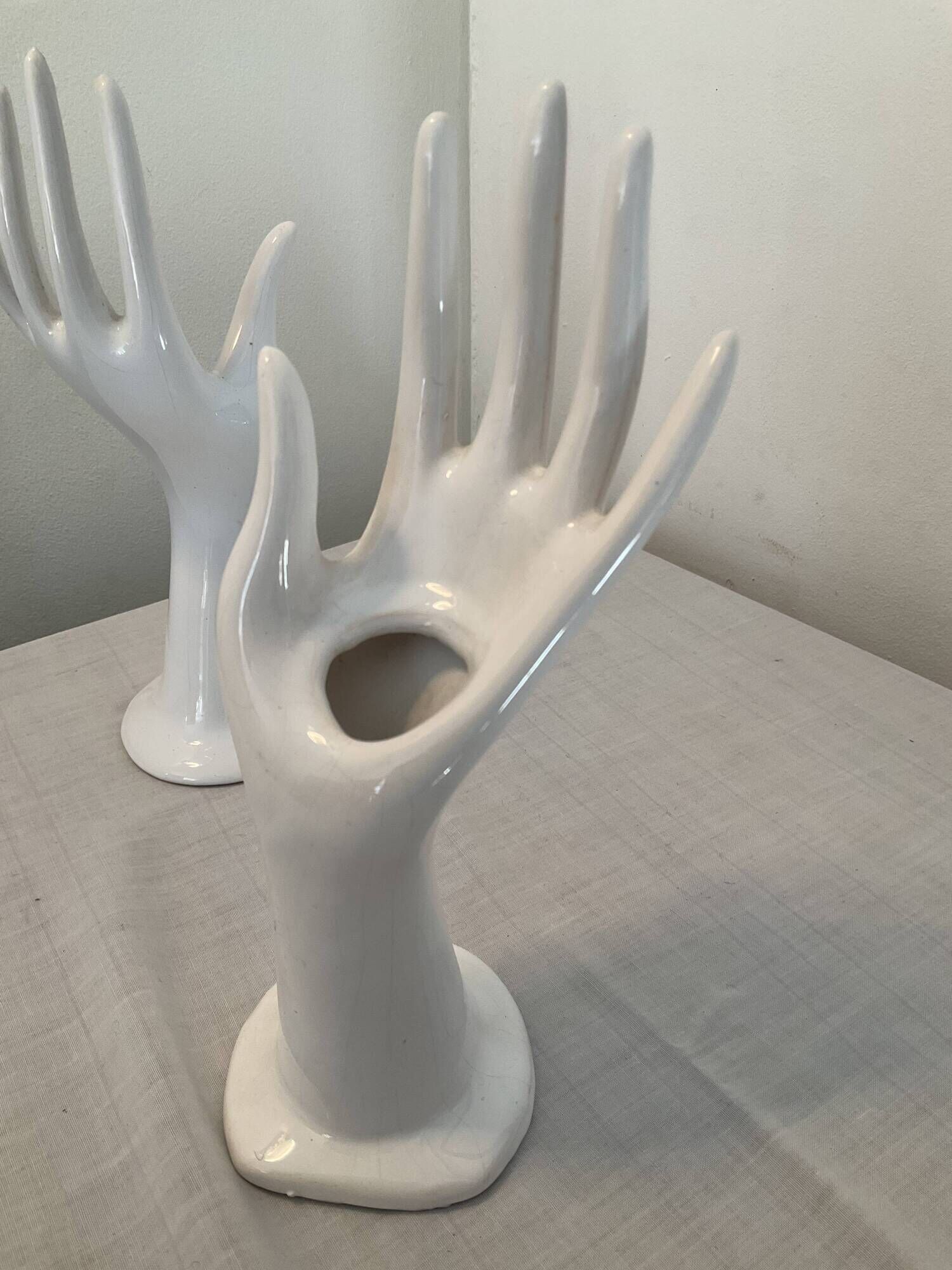 Pair of ceramic hand soliflores vases 70s