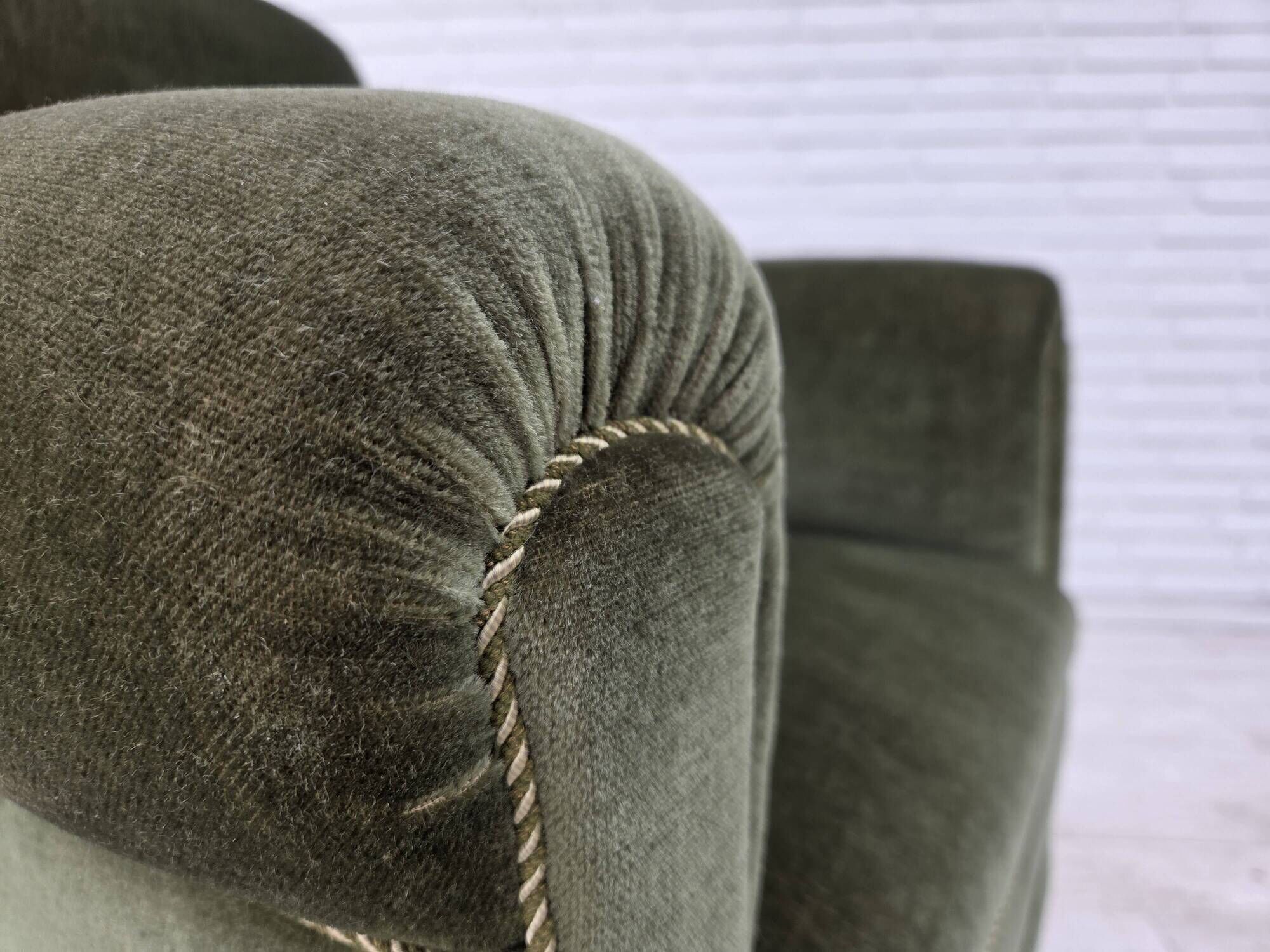 1950s, Danish highback relax armchair, furniture velour, beech wood.