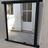 Black lacquered rattan mirror