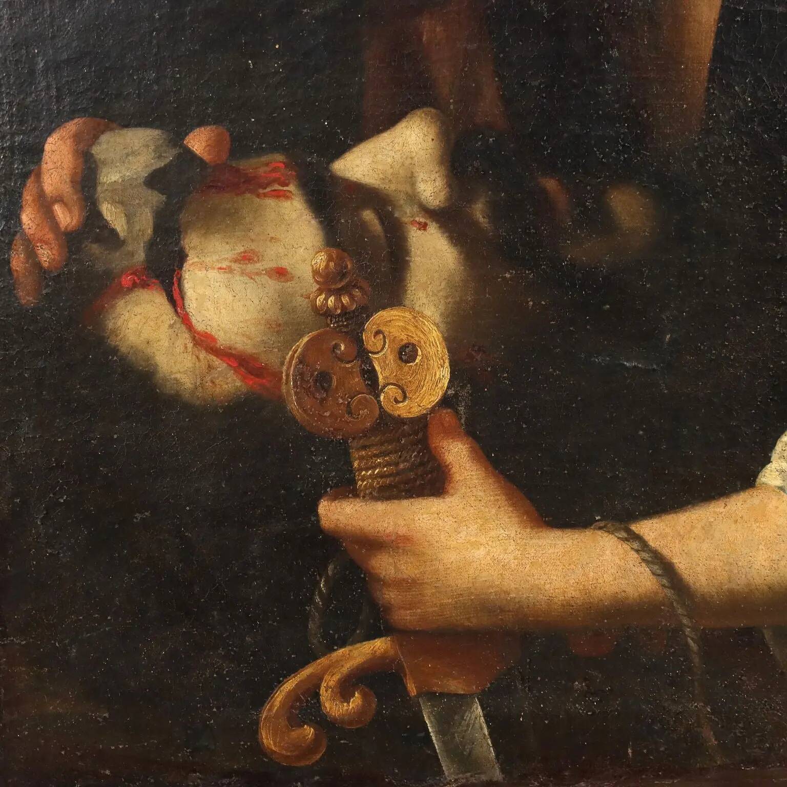 Ancient painting with a religious subject, oil on canvas, 18th century.