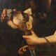 Ancient painting with a religious subject, oil on canvas, 18th century.