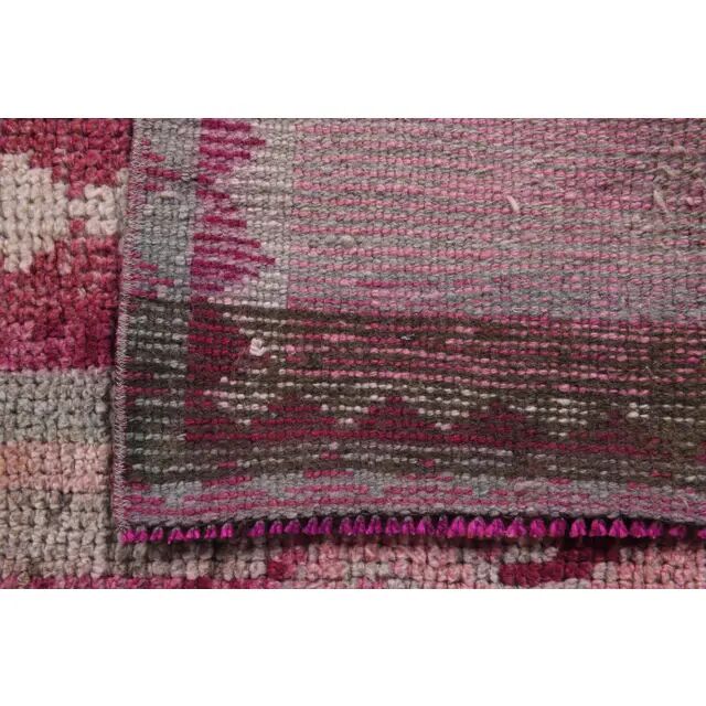 Vintage Turkish Oushak Handmade Wool Cotton Pink Runner Rug 90x312