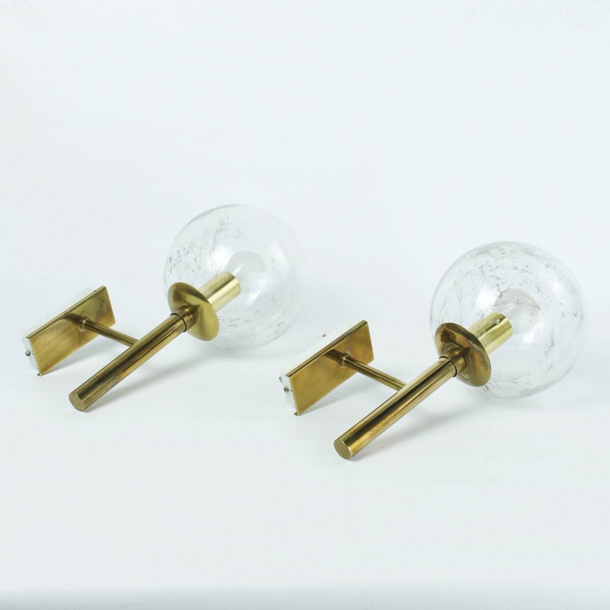 Vintage brass and glass wall lights, 1960s Doria Leuchten