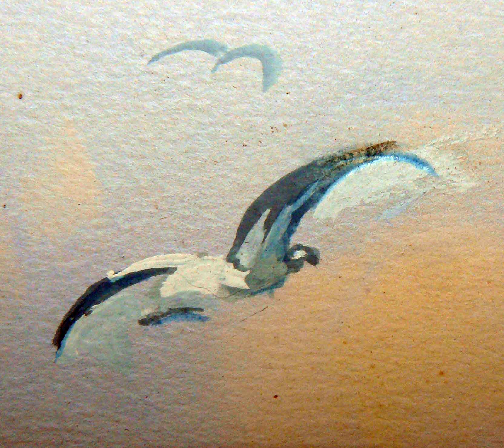 Painting Marine: sailboat, rock and seagulls, signed Padeo