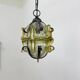 Brutalist glass and iron hanging lamp, 1970s