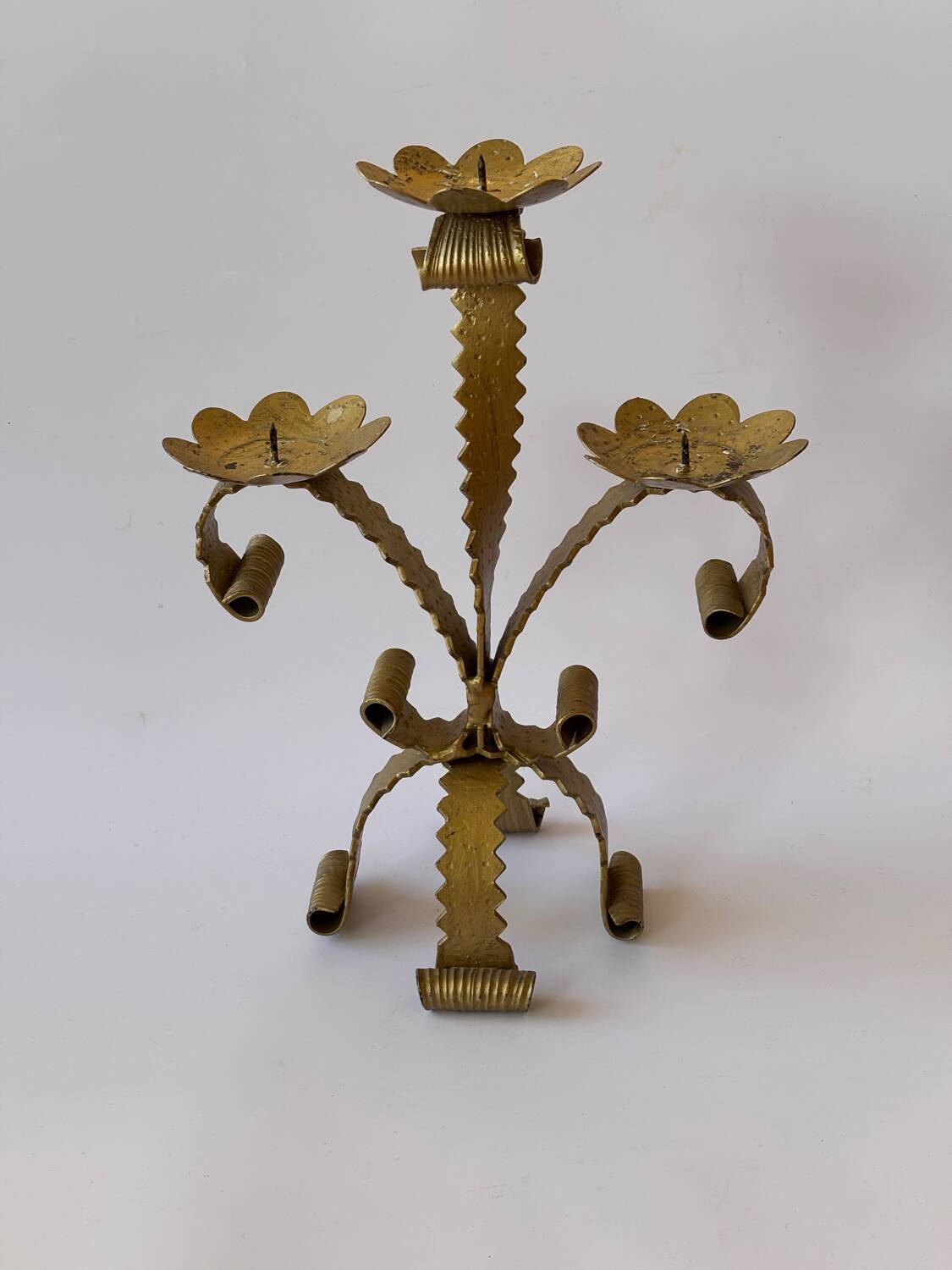 Vintage Stylized Candlestick in Golden Wrought Iron