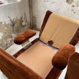 Pair 70s brown velvet armchairs