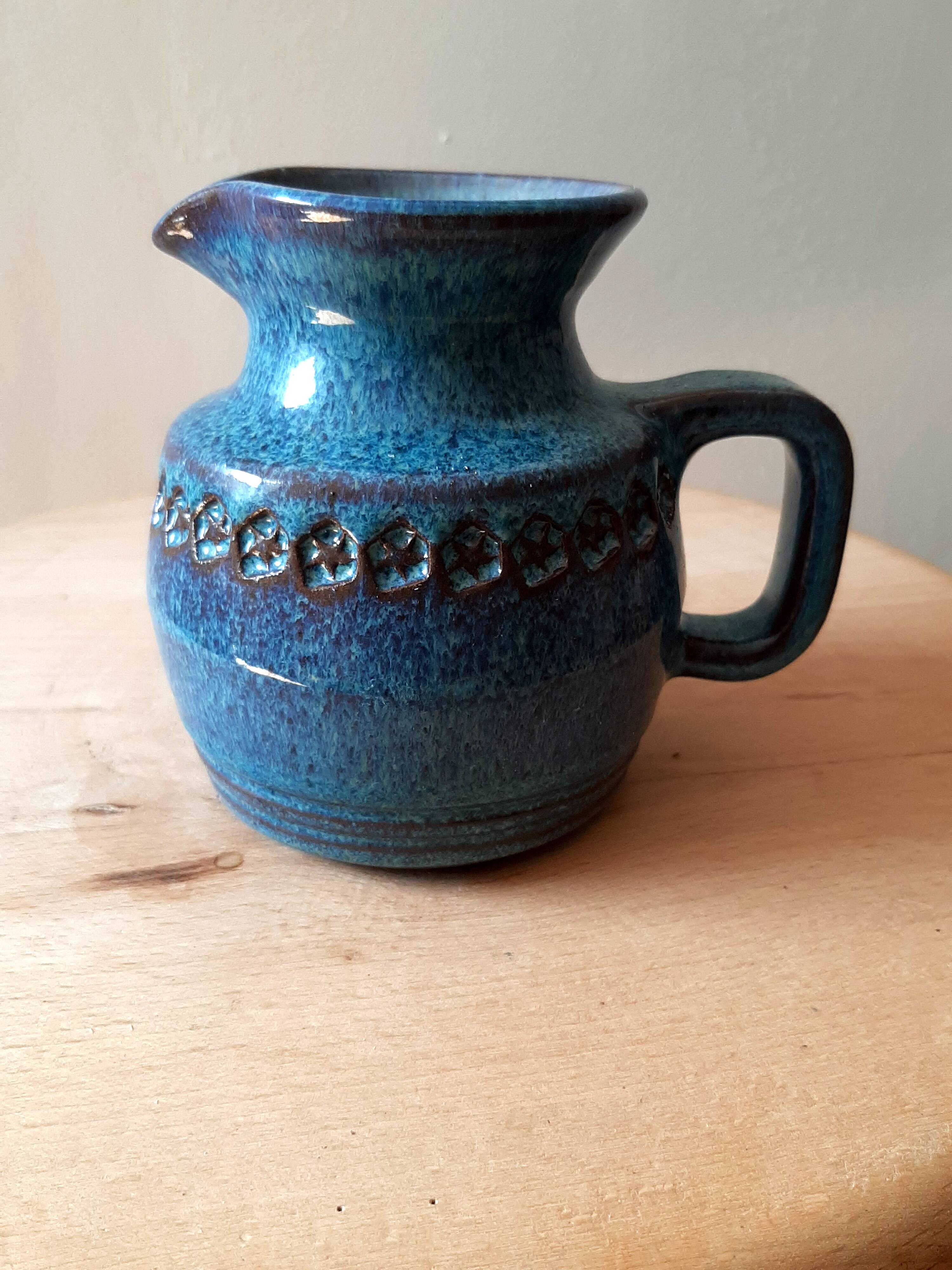 Blue ceramic pitcher Emile Masson Vallauris