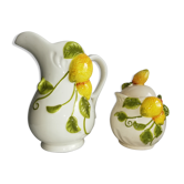 Set d'un pichet faïence décor citrons et son pot