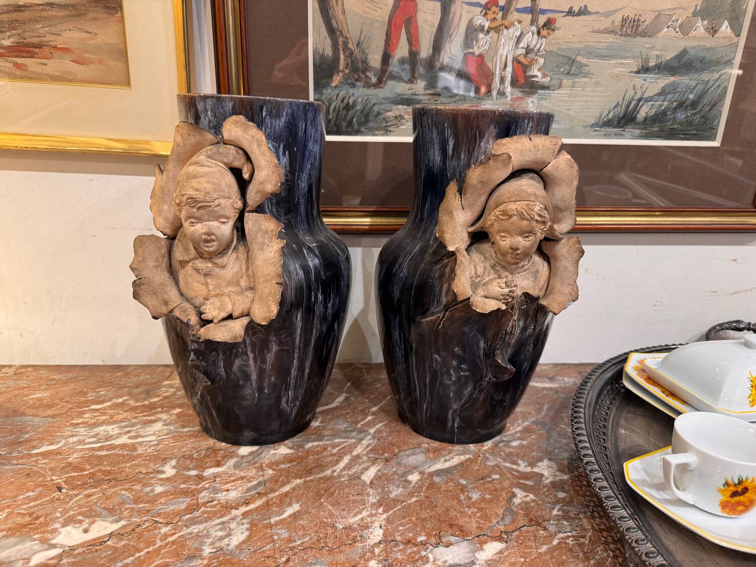 Pair of Barbotine vases
