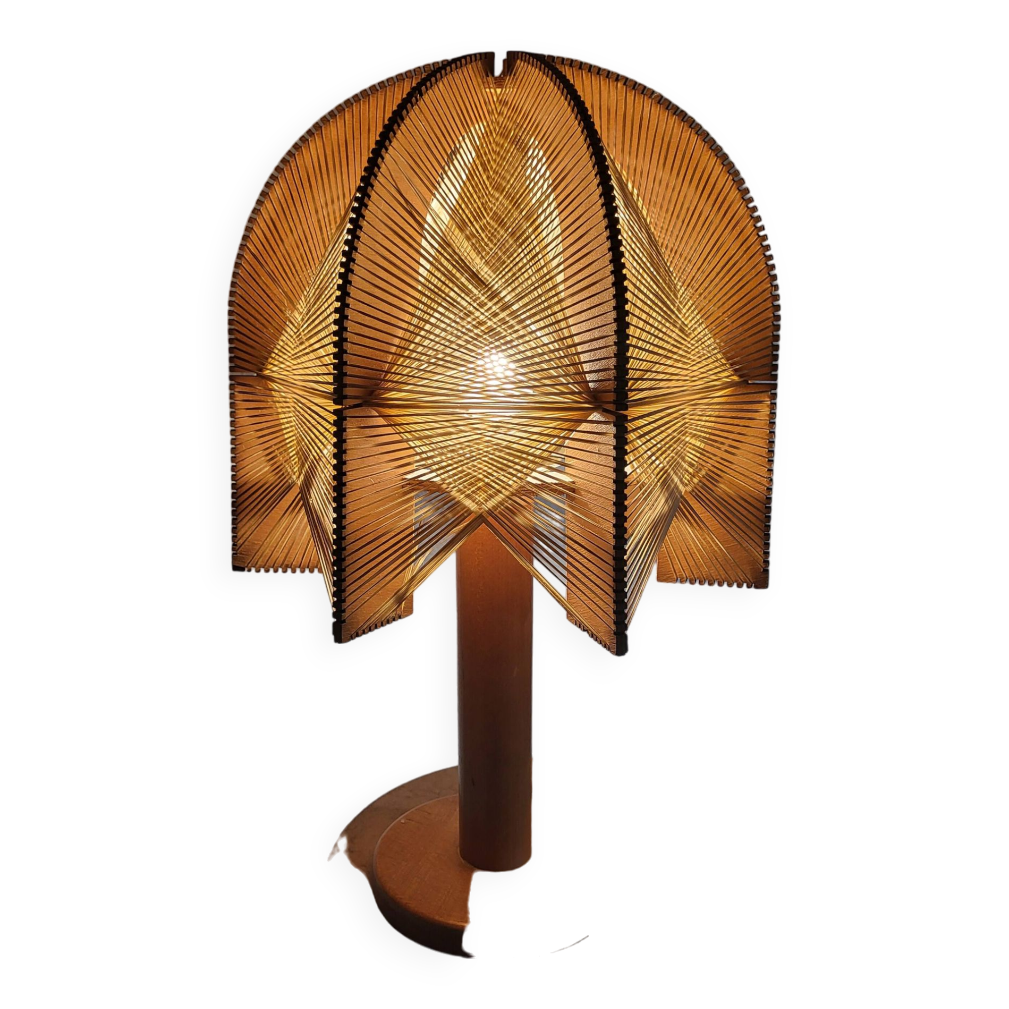 Scandinavian wooden and stretched wire lamp, 1970, vintage