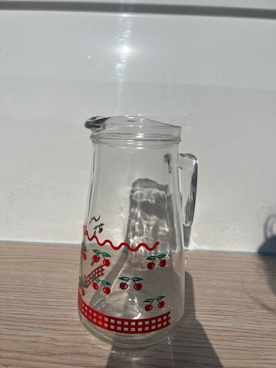 Vintage glass carafe fruit cherry patterns
