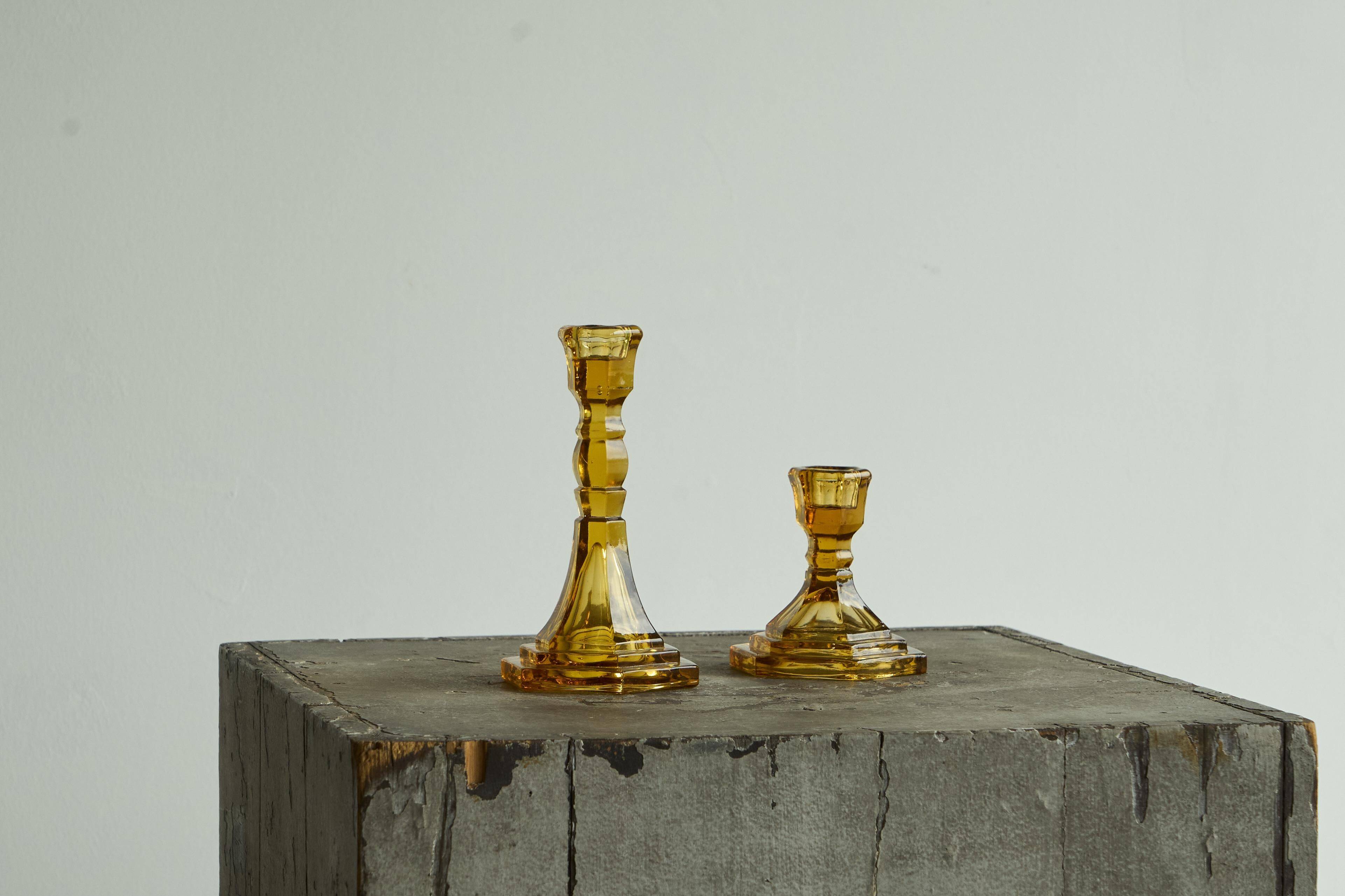 Pair of Art Deco candlesticks in pressed glass from the 1930s.
