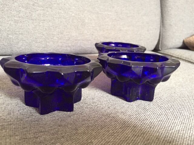 Old reims glass candlesticks cobalt blue