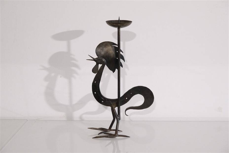 Candle holder with rooster decor in the Marolles style