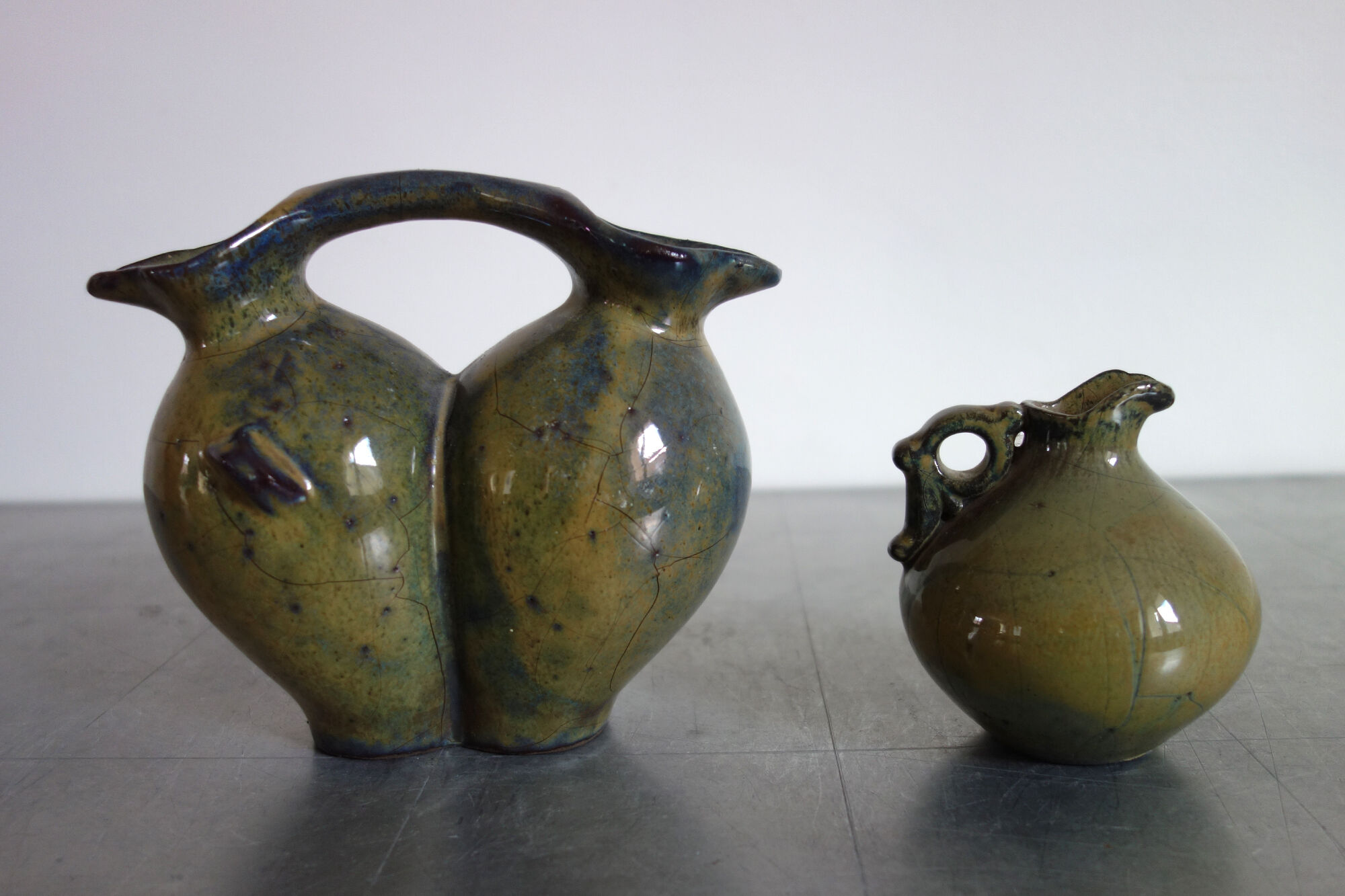 2 vintage glazed ceramic vases, Greece