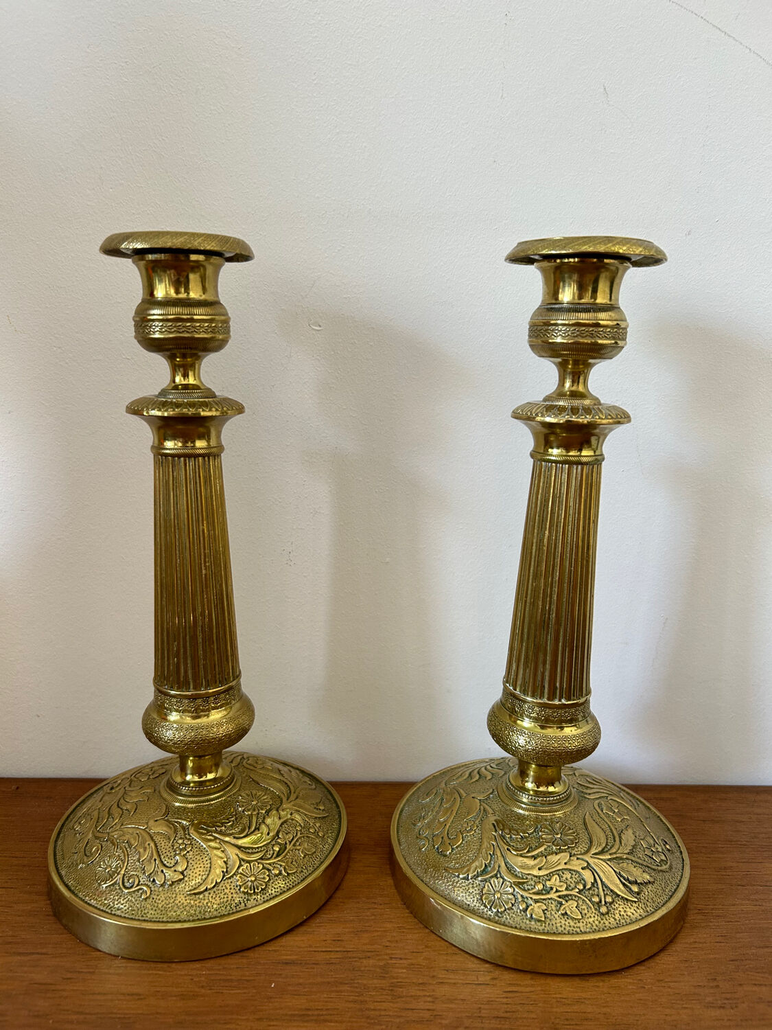 Pair of gilded brass candle holders