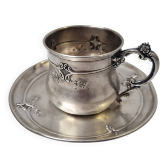 Solid silver cup (and saucer) late 19th century minerve