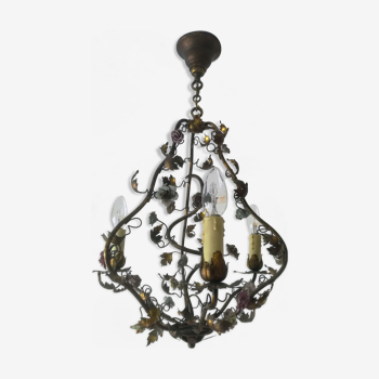 Brass chandelier and porcelain flowers