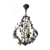 Brass chandelier and porcelain flowers