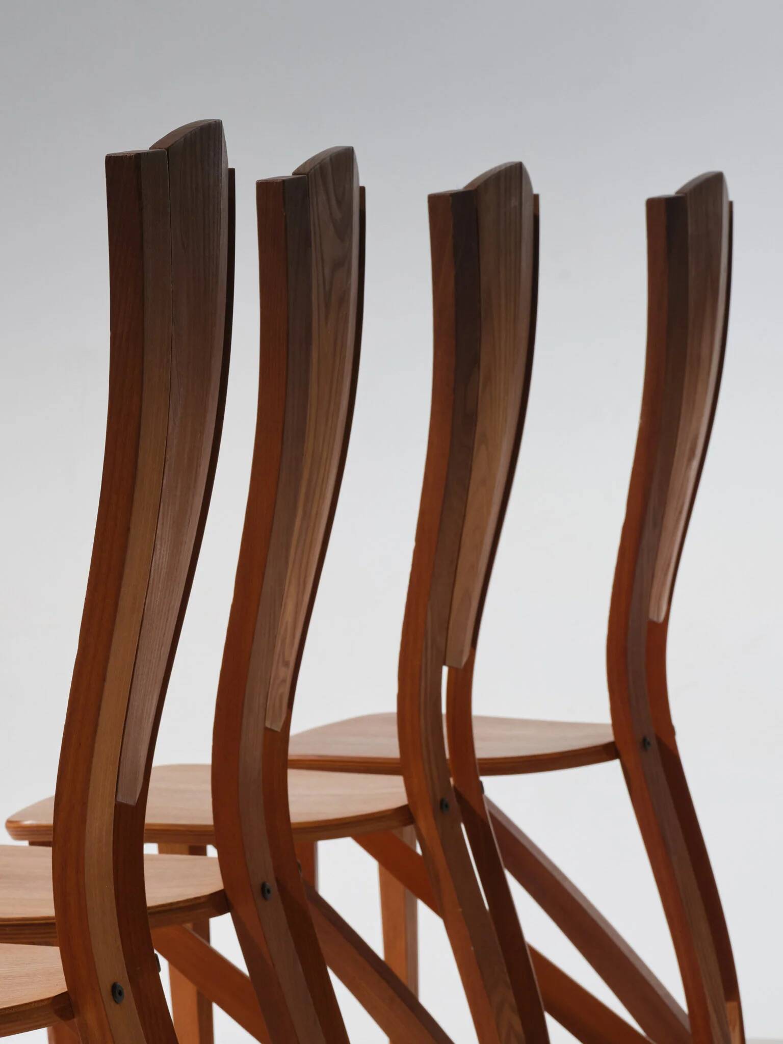 Set of 4 solid elm chairs, Maison Seltz, 1980s