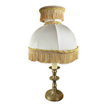 Lampe ancienne en laiton – Abat-jour à franges