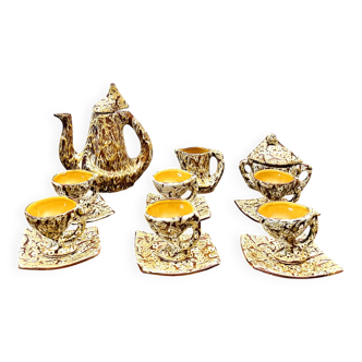 Rare Vallauris ceramic coffee service Sculptural design and u enamel