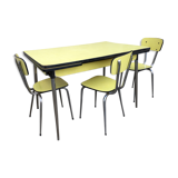Table yellow Formica and its 3 chairs