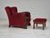 1950s, Danish armchair with footstool, furniture velour, ash wood.