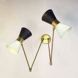 Large double articulated wall lamp design 1950