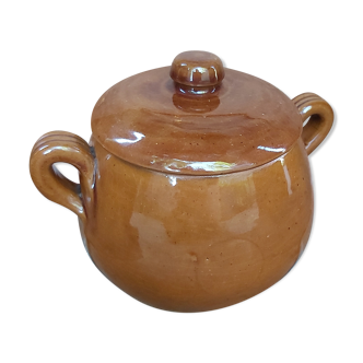 Brown ceramic sugar bowl