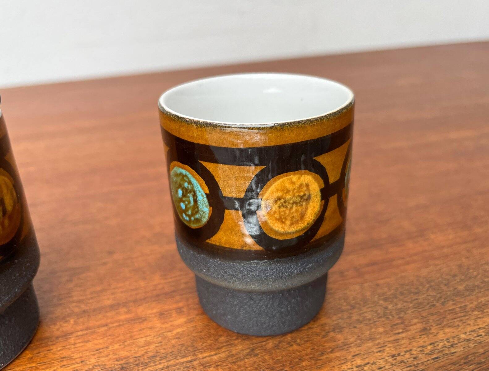 Mid-century brutalist West German pottery punch bowl and cups by WGP of Dümler & Breiden, 1960s, set of 10.