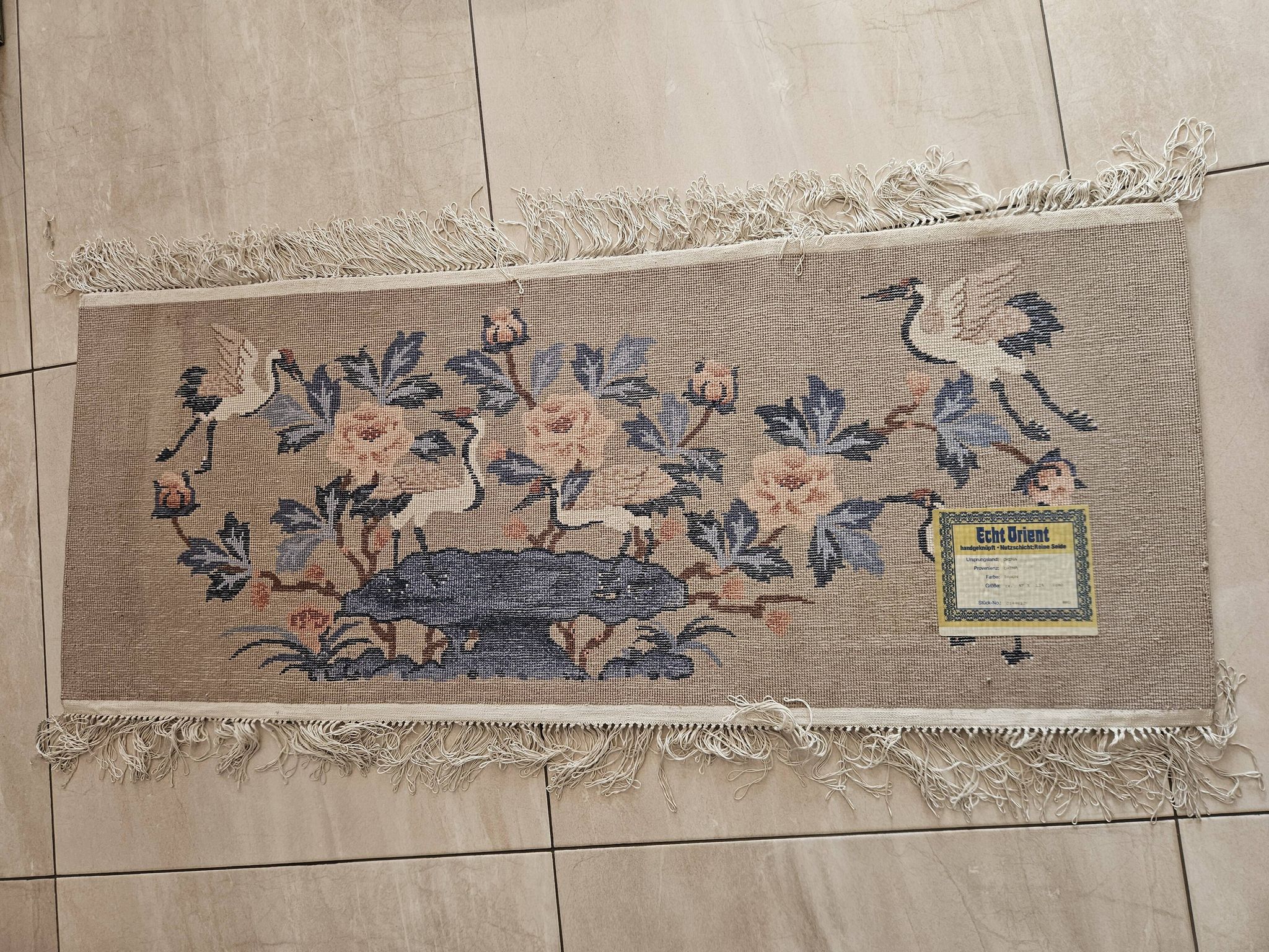 Luxurious Rug 100% SILK/China/Hand-Tied/Crane Motif/1950s