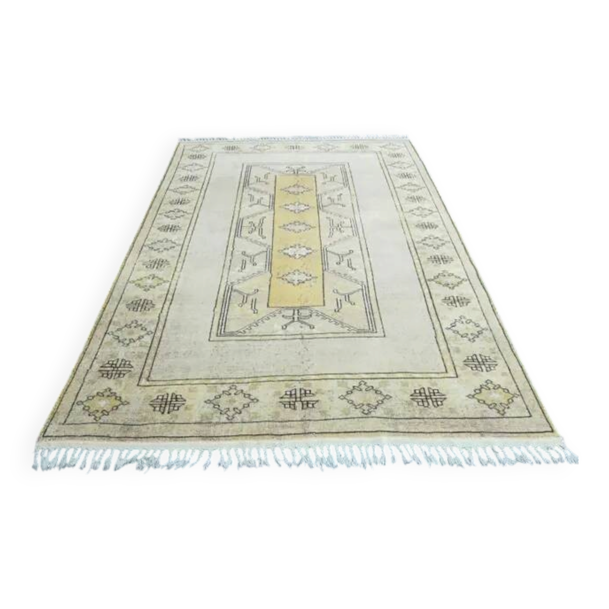 1970s Vintage Turkish Oushak Handmade Wool Cotton Beige Area Rug 161x230