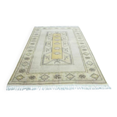 Tapis de sol vintage turc Oushak fait main en laine et coton beige des années 1970 161x230