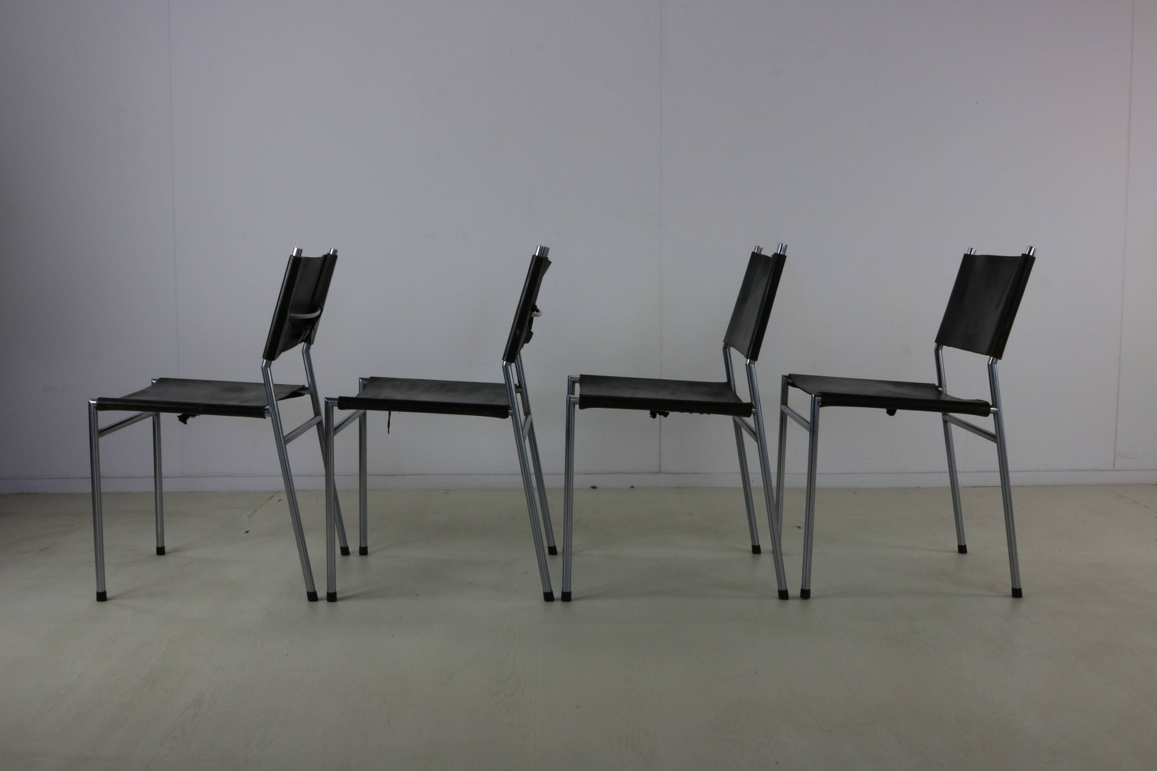 Set of four leather dining chairs by Martin Visser for Spectrum Holland