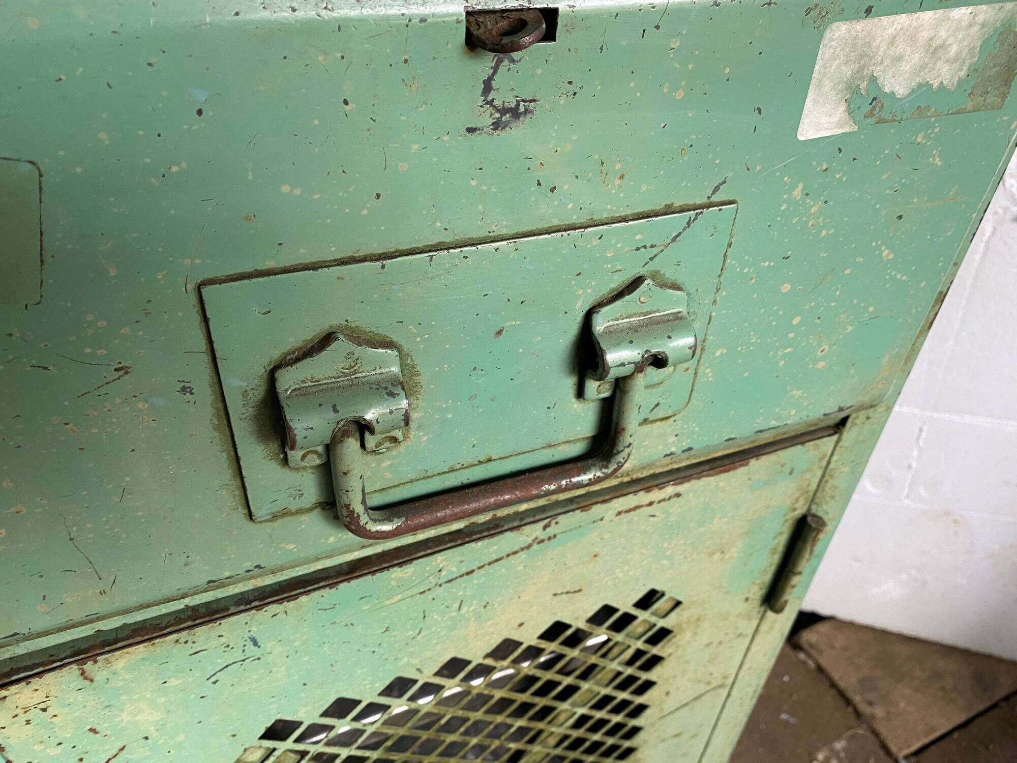 Cabinet with 1 door and 1 industrial metal drawer, 1950