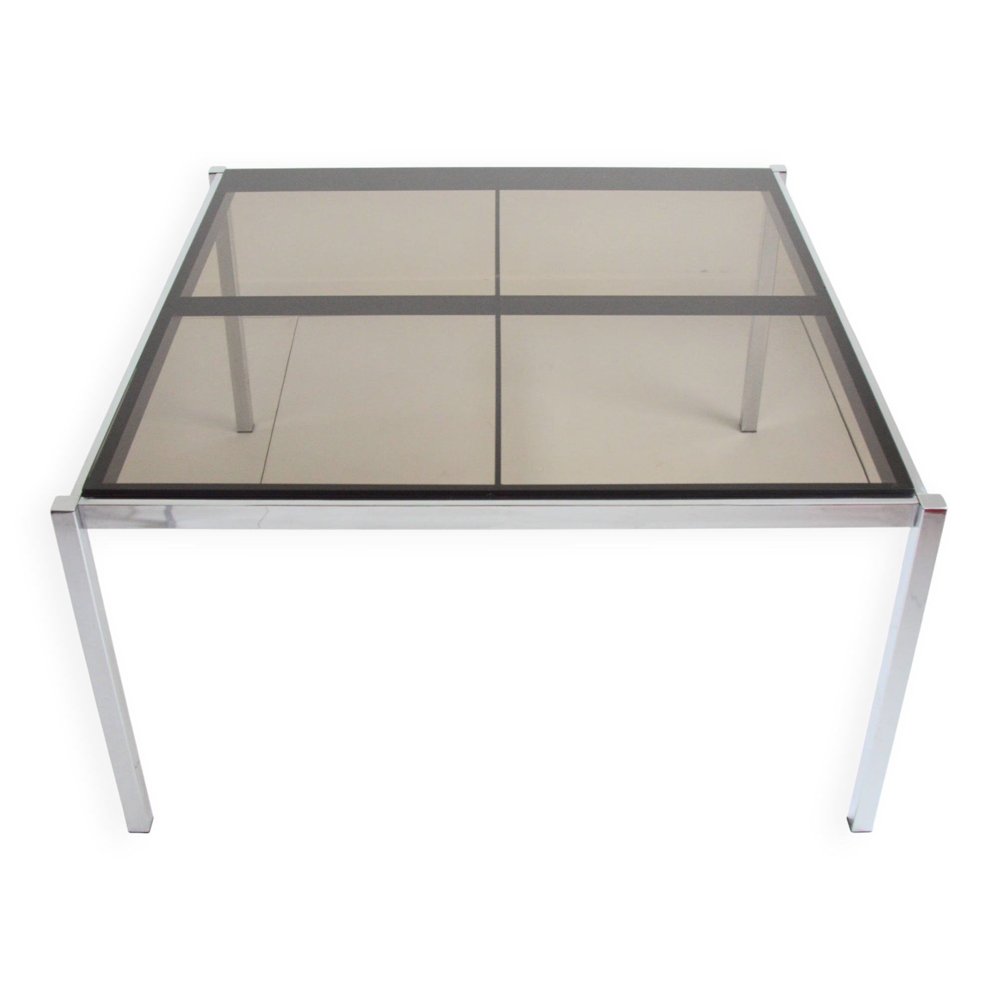 Table à manger chrome et verre fumé Milo Baughman – 1970 – Italie