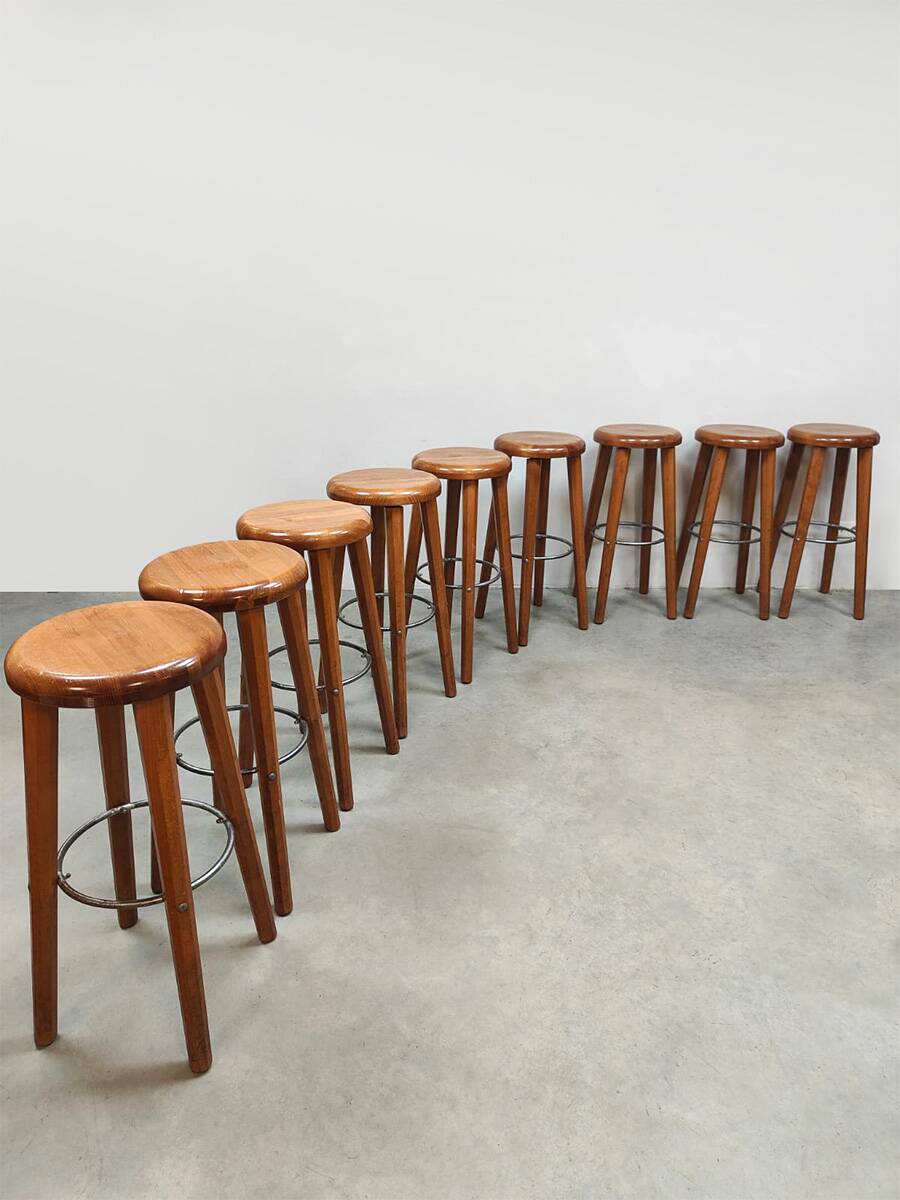 Vintage French wooden barstools 1970