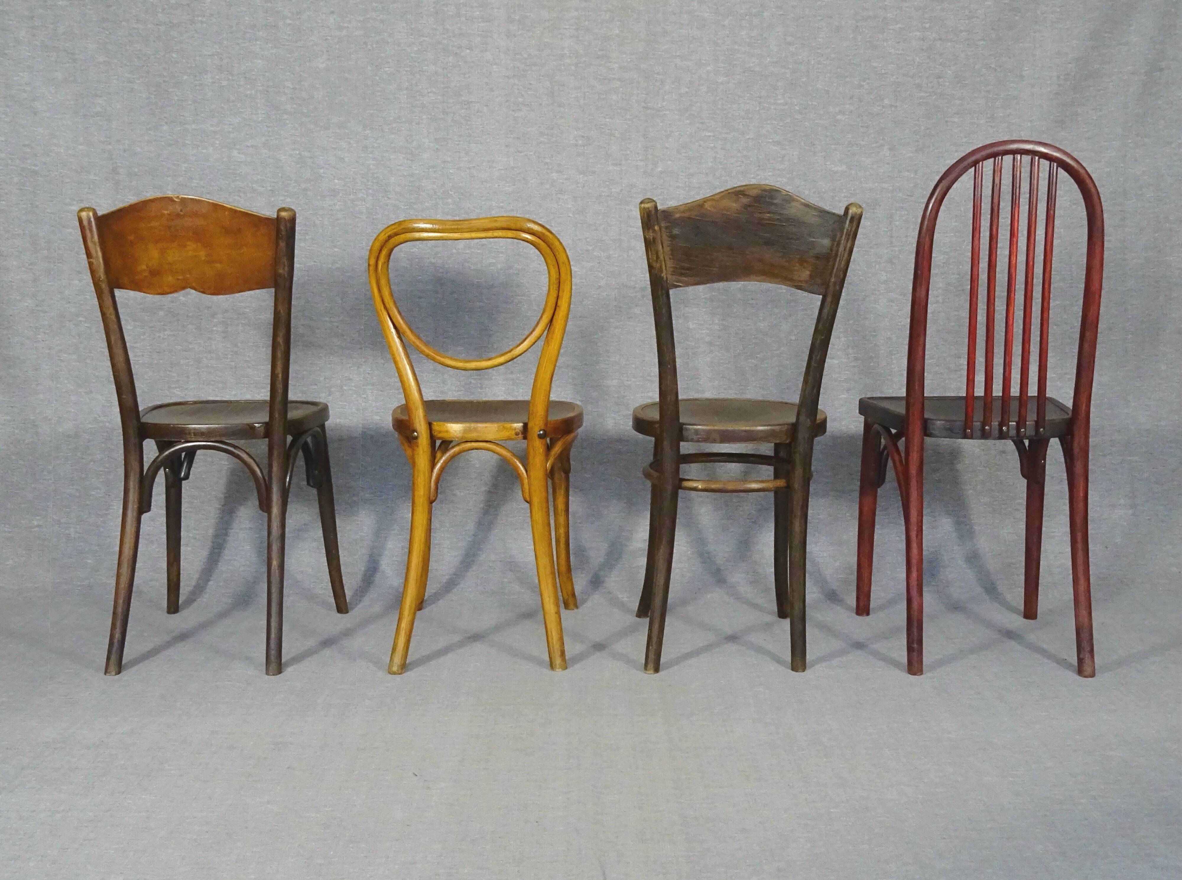 Set of 4 bistro chairs 1910/1930 curved wood, thonet, fischel etc