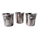 Set of 3 small silver 970 sterling cups with enamelled flags from the 20th century.